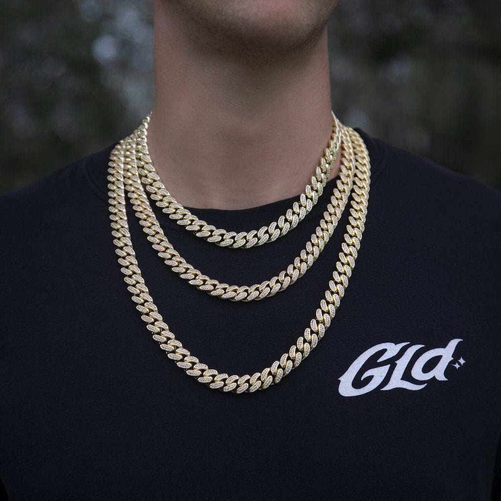 GLD Diamond Cuban Link Chain in Yellow Gold - 12mm
