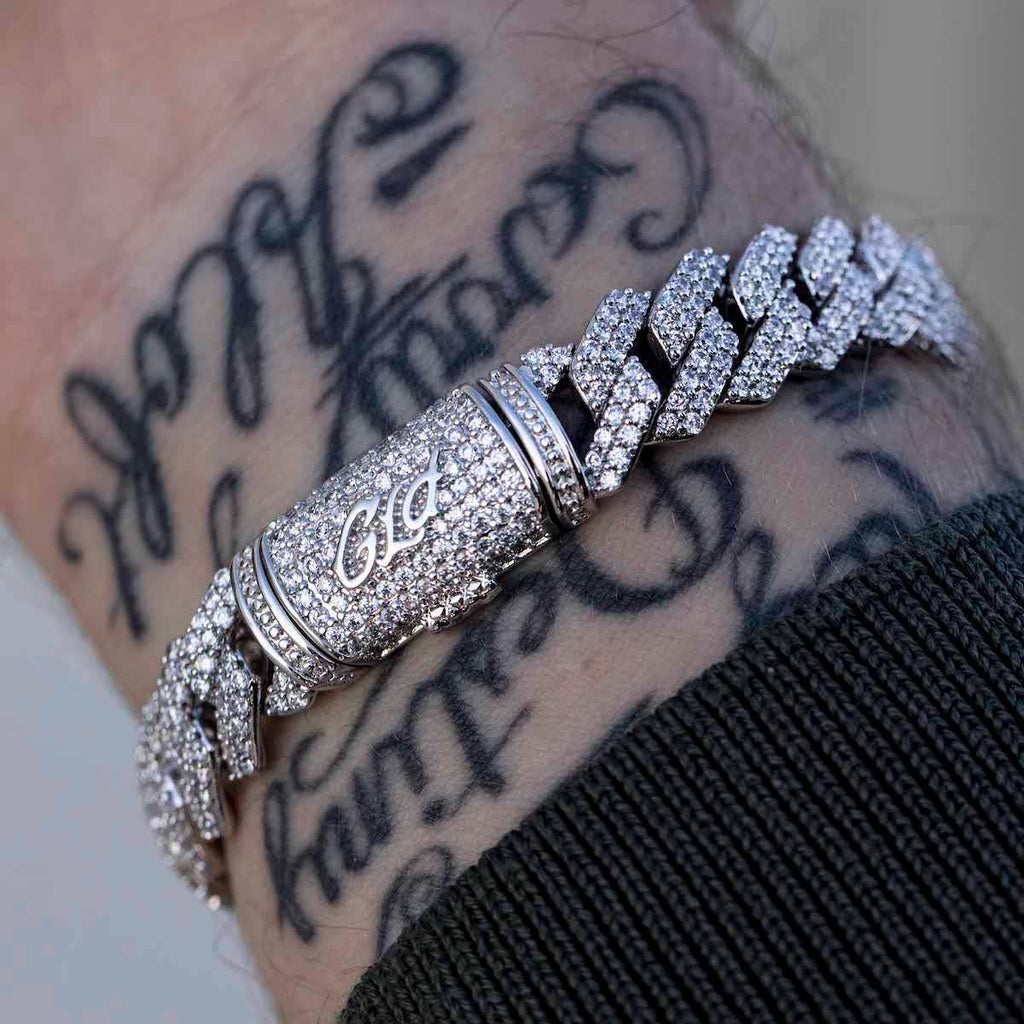 Diamond Prong Link Bracelet in White Gold - 12mm