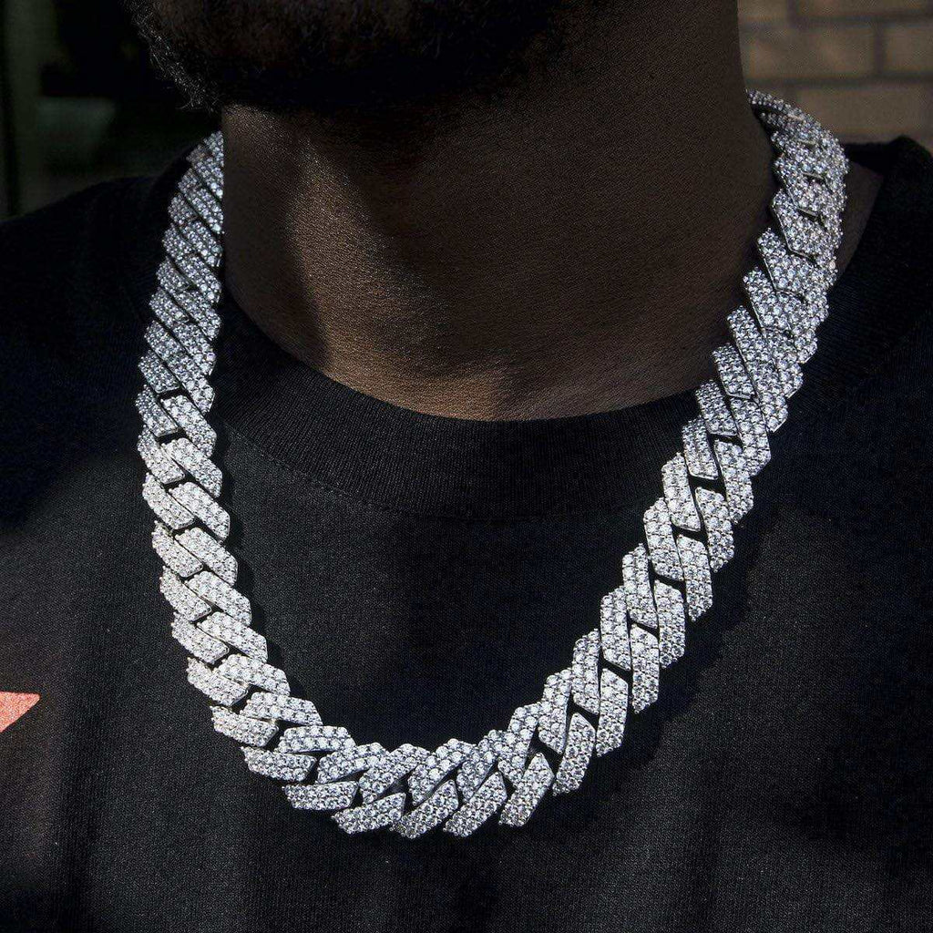 GLD Diamond Prong Cuban Chain in White Gold - 19mm