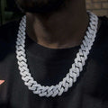 GLD Diamond Prong Cuban Chain in White Gold - 19mm