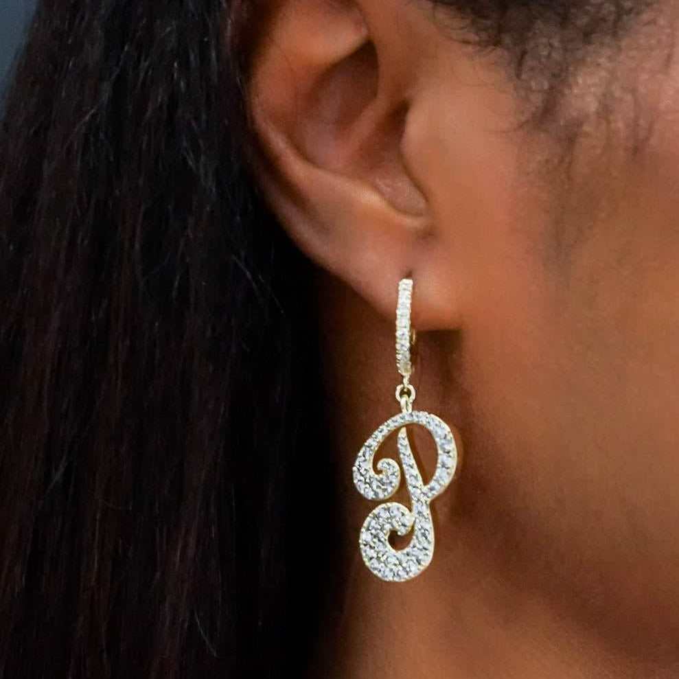 Diamond Script Font Earring - Single Earring