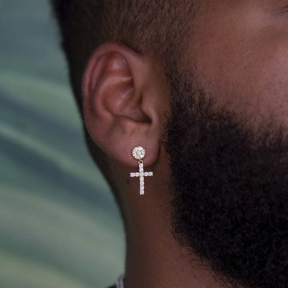 Diamond Studded Cross Earrings in Yellow Gold