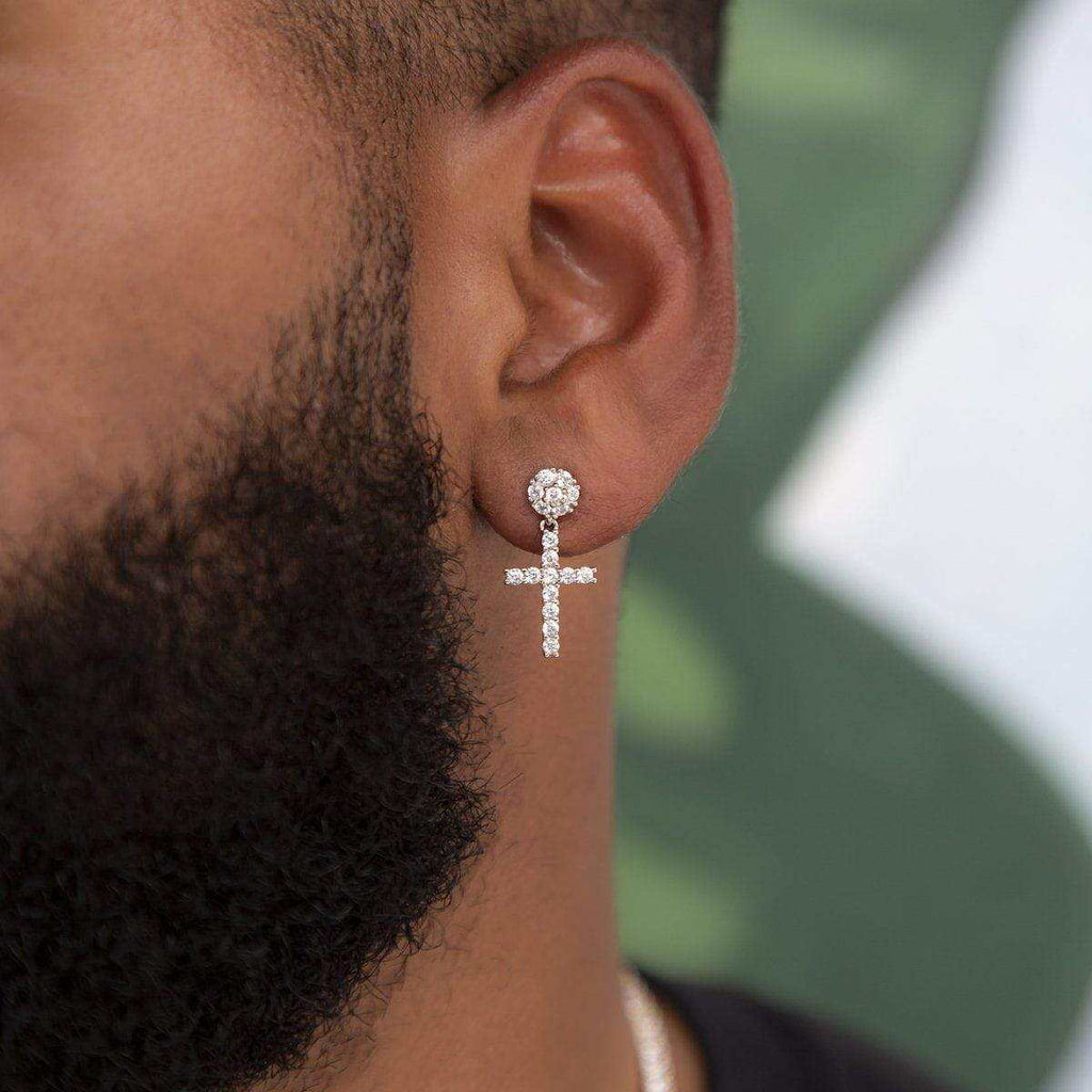 Diamond Studded Cross Earrings in Yellow Gold