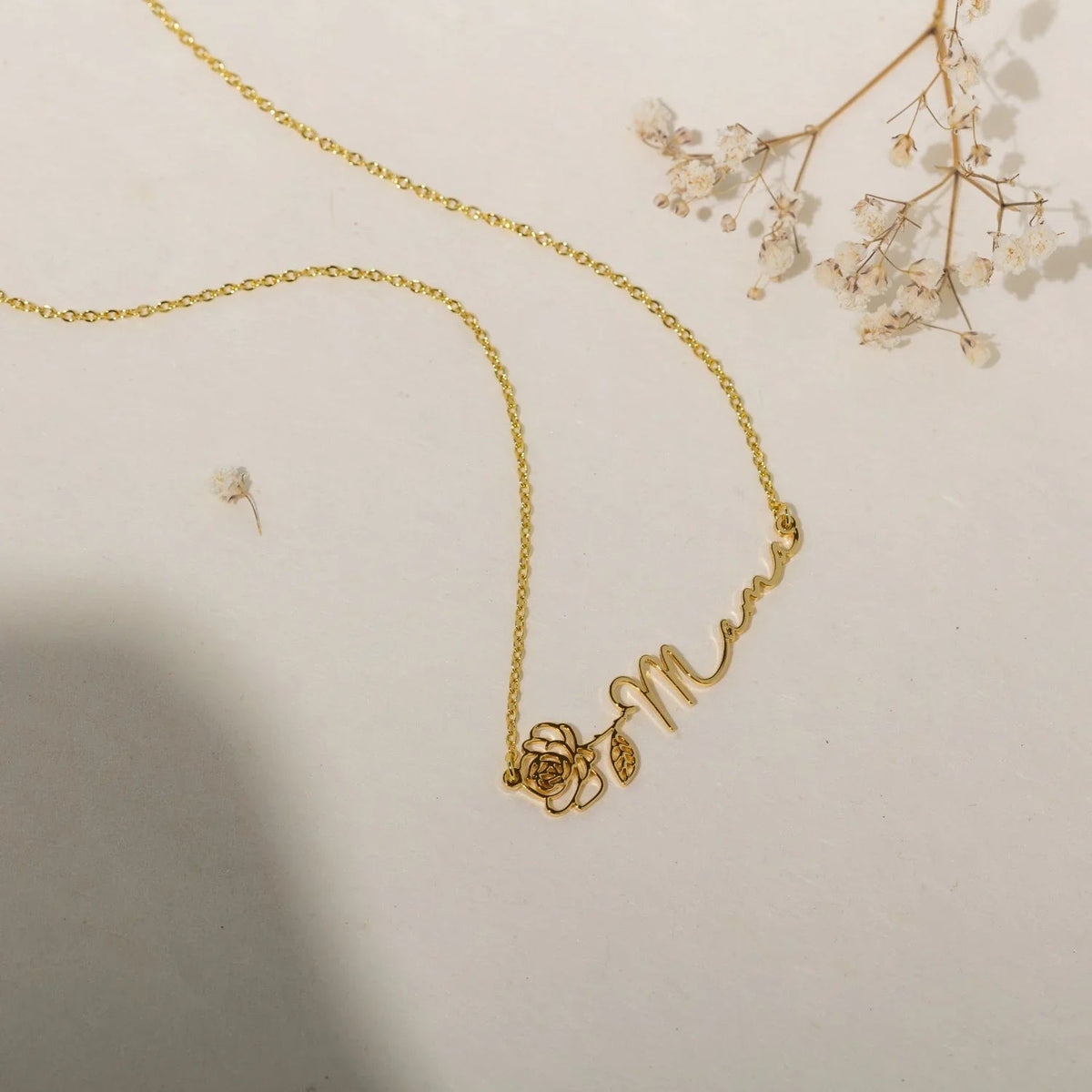 Kids Birth Flower Horizontal Name Necklace