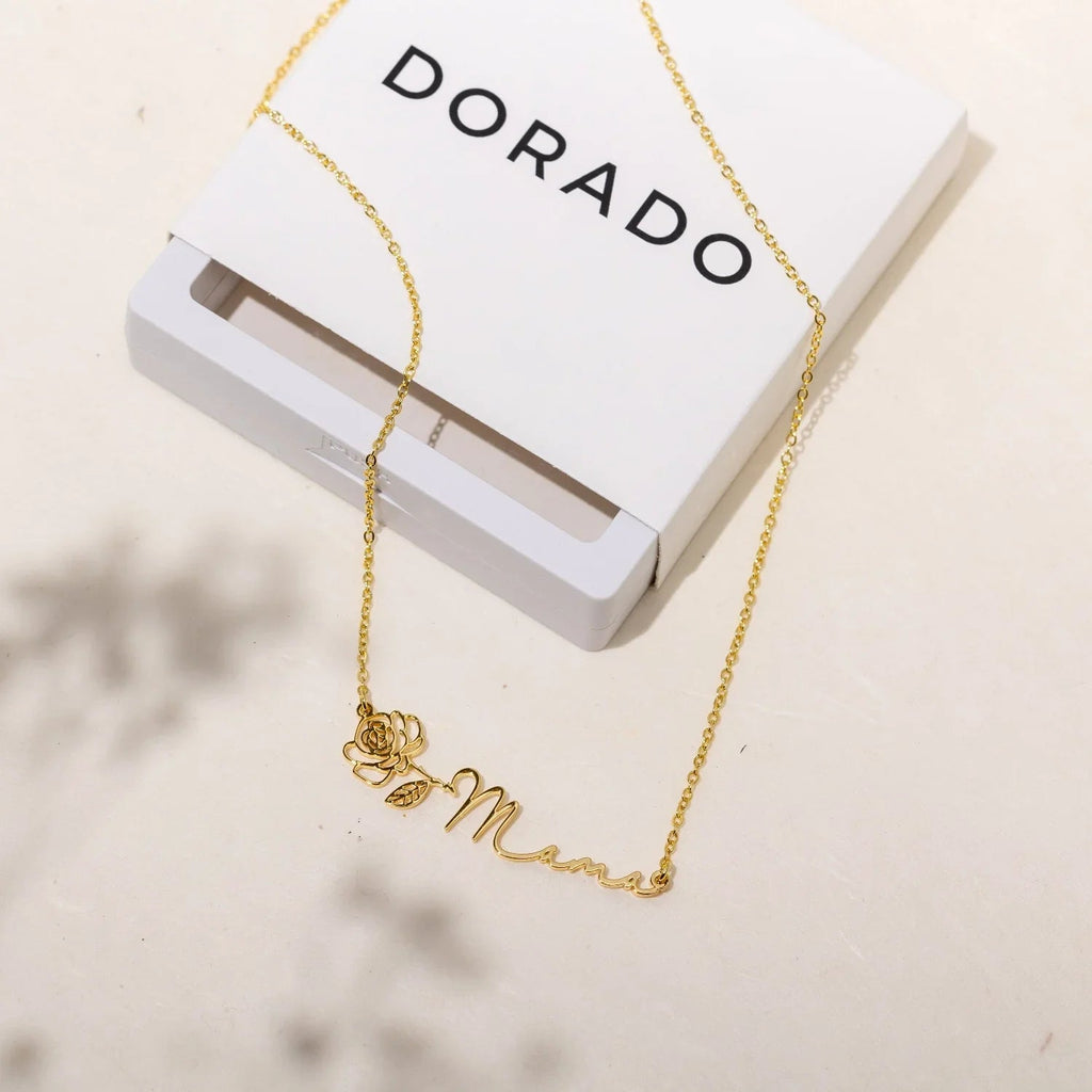 Kids Birth Flower Horizontal Name Necklace