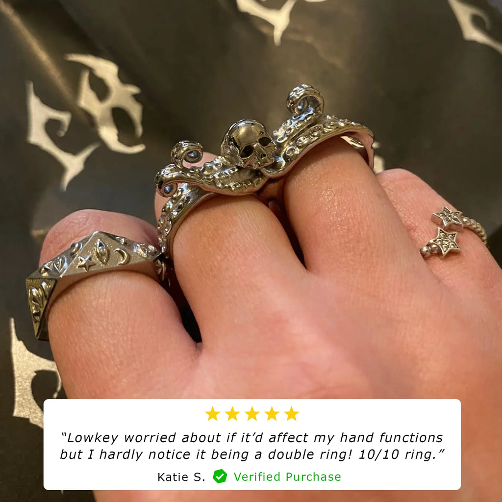 DOUBLE FINGER OCTOSKULL RING