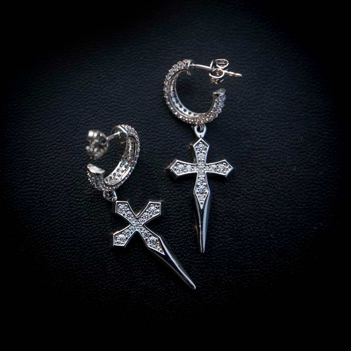 GLD Dripping Cross Extra Small Huggie Hoop Earrings in White Gold
