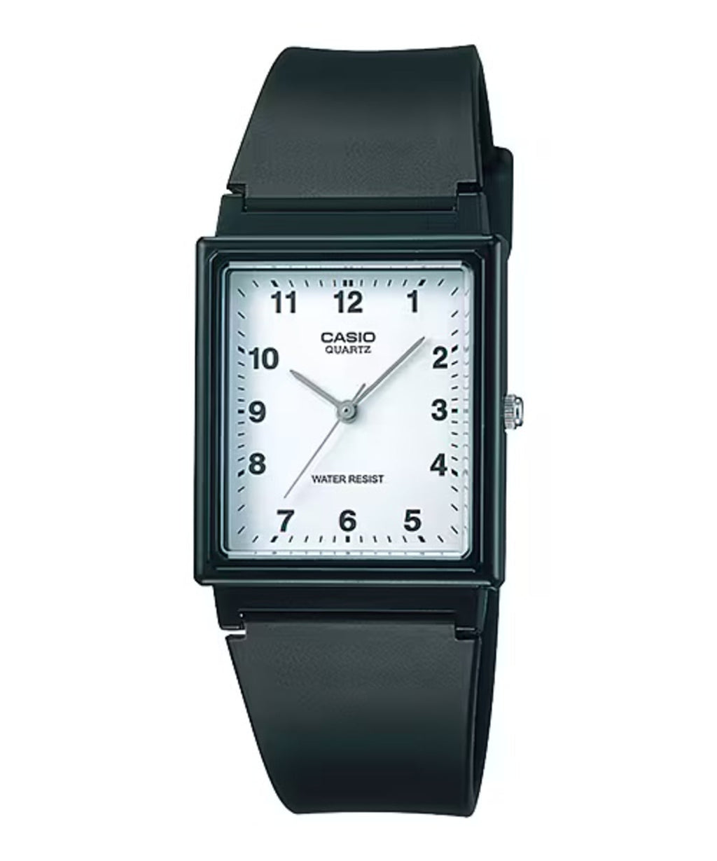 Casio Men’s Black Rectangular Analog Watch with White Dial - MQ-27-7B
