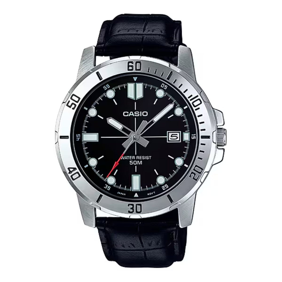 Casio Men’s Black Dial Sport Analog Watch with Leather Strap - MTP-VD01L-1EVUDF