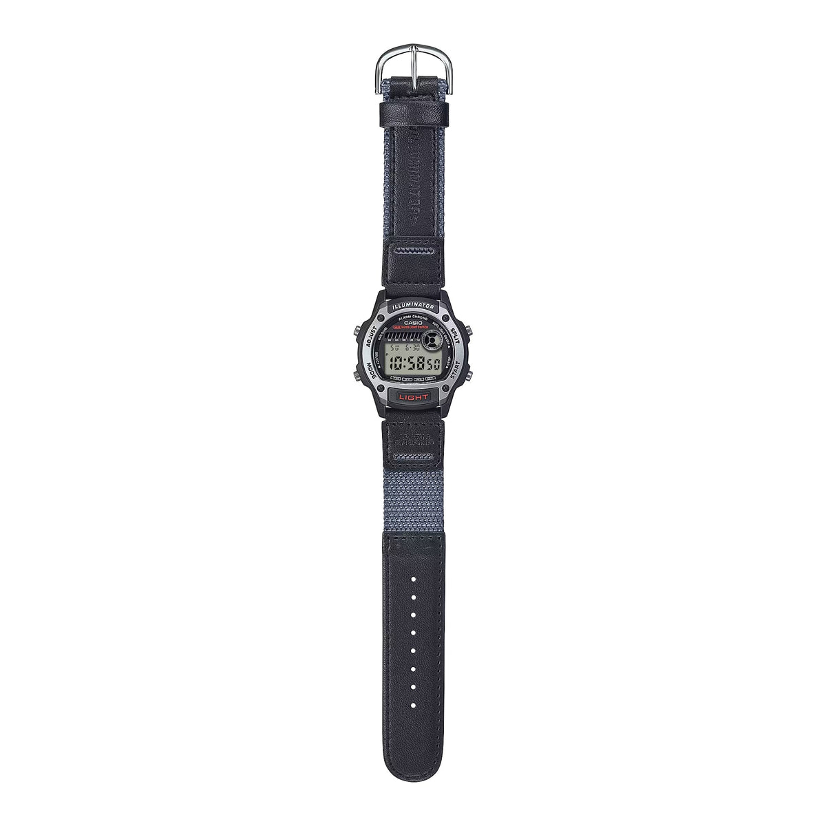 Casio Men’s Digital Illuminator Chronograph Watch with Black Leather and Gray Cloth Band - W-220HF-8AV