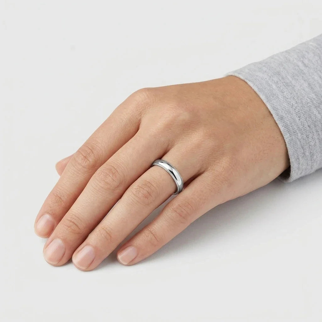 4mm Domed Milgrain Wedding Band