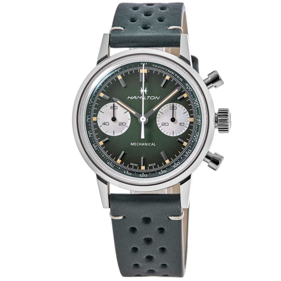 Hamilton American Classic INTRA-MATIC CHRONOGRAPH H Green Dial Leather Strap Men's Watch H38429861