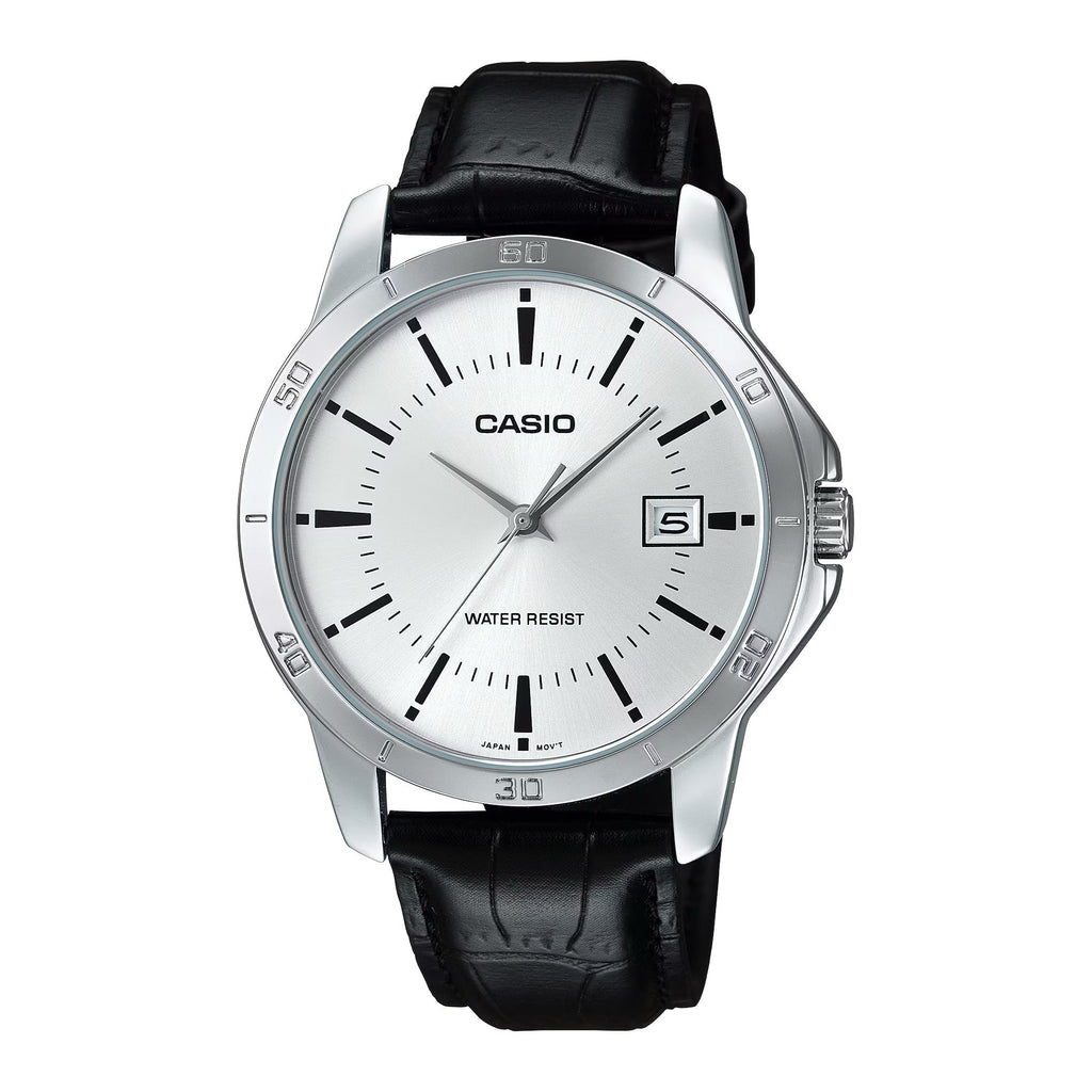 Casio Men’s Silver Dial Brown Leather Strap Analog Watch – MTP-V004L-7CUDF