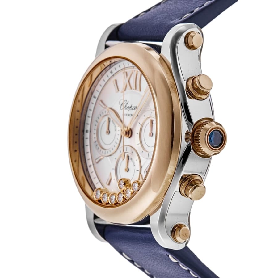 Chopard Happy Sport Chronograph Automatic Rose Gold Diamond Dial Leather Strap Women's Watch 278615-6001
