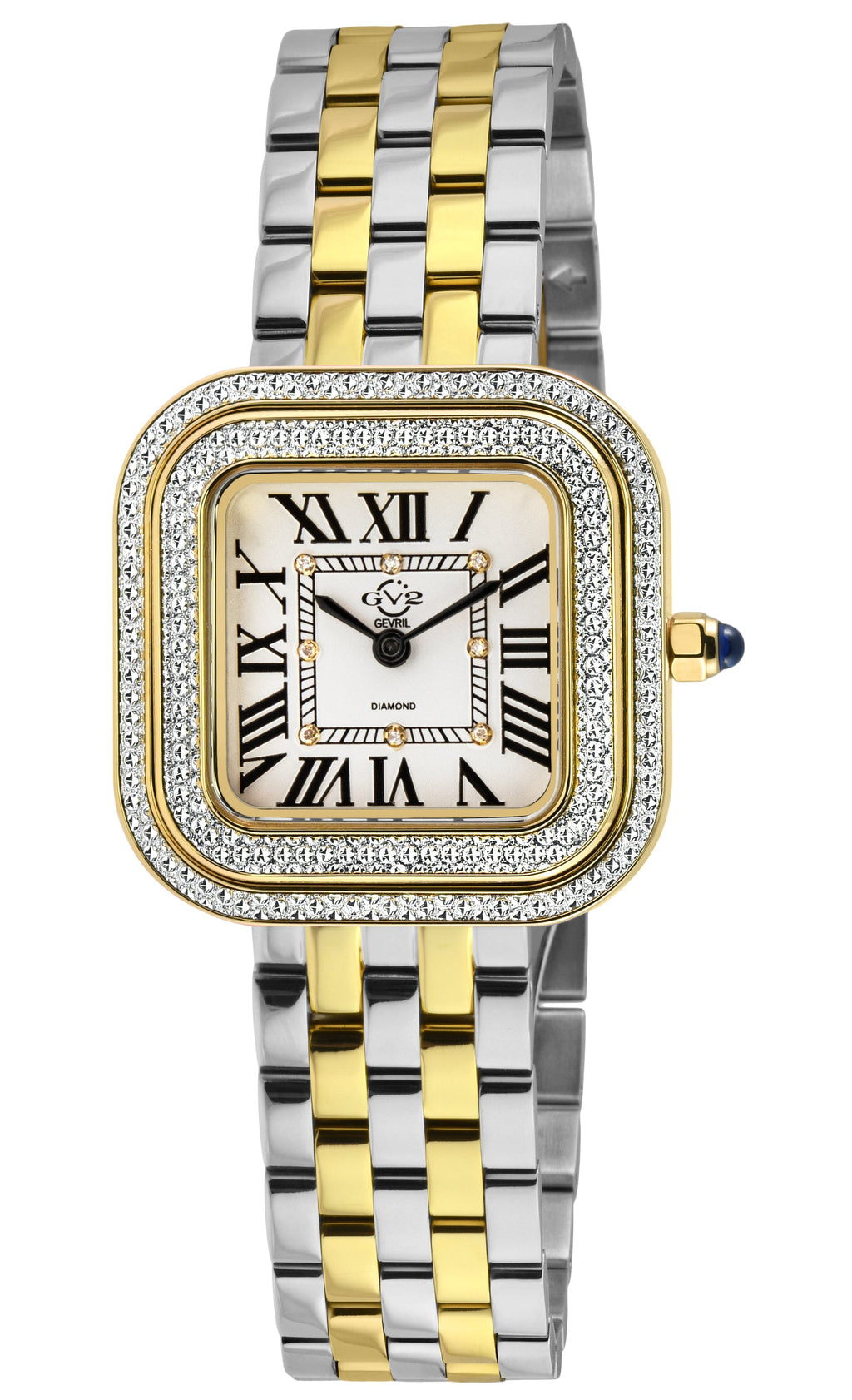 GV2 Bellagio Women's Swiss Made Diamond Watch, Silver-White Dial, Two toned SS/IPYG Bracelet