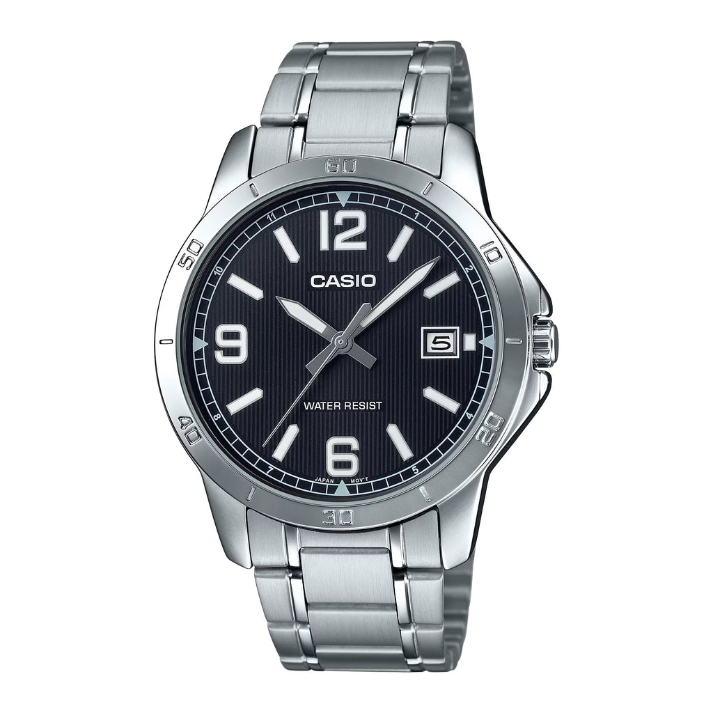 Casio Men’s Silver Stainless Steel Watch with Black Dial - MTP-V004D-1B2UDF