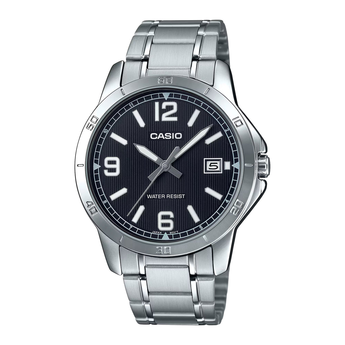 Casio Men’s Silver Stainless Steel Watch with Black Dial - MTP-V004D-1B2UDF