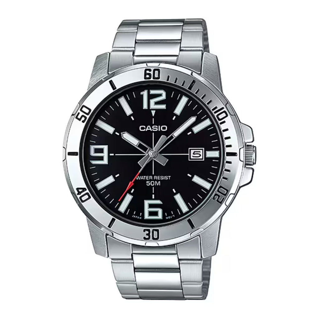 Casio Men’s Black Dial Analog Watch Steel Bracelet - MTP-VD01D-1BVUDF