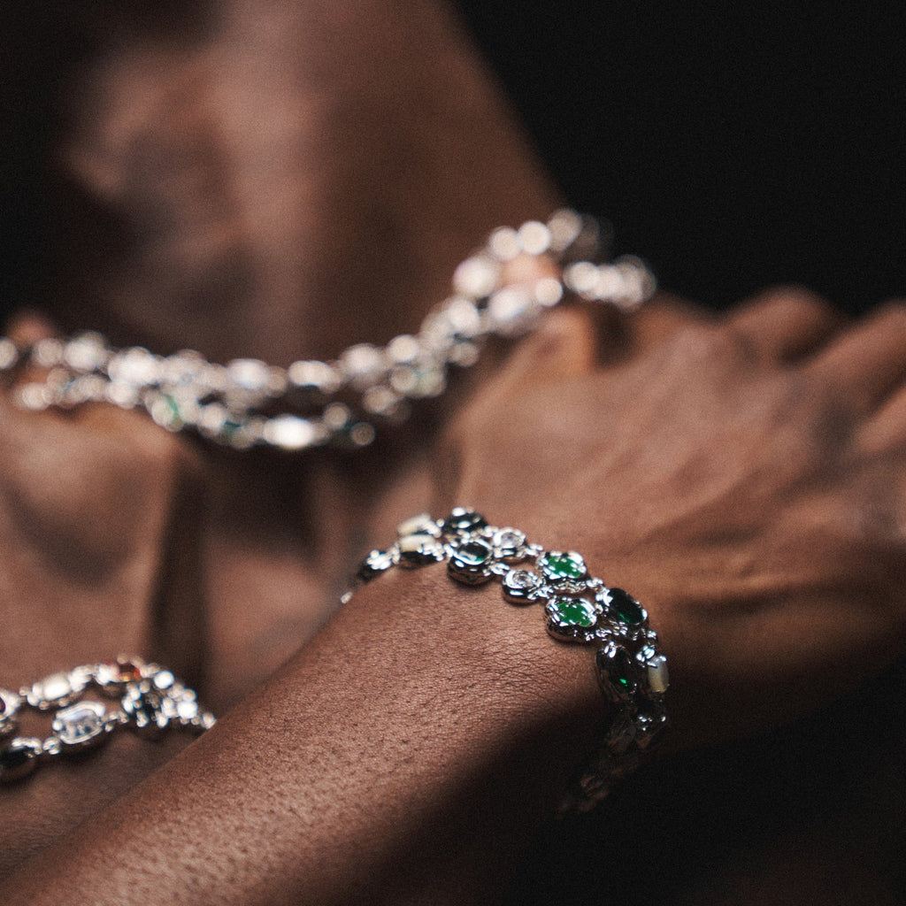 Melted Emerald Gemstone Bracelet (Silver)