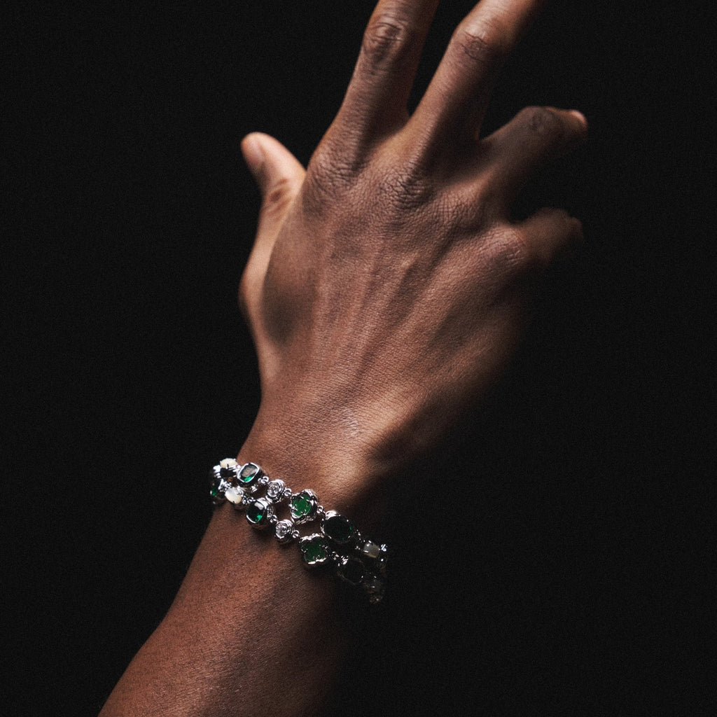 Melted Emerald Gemstone Bracelet (Silver)