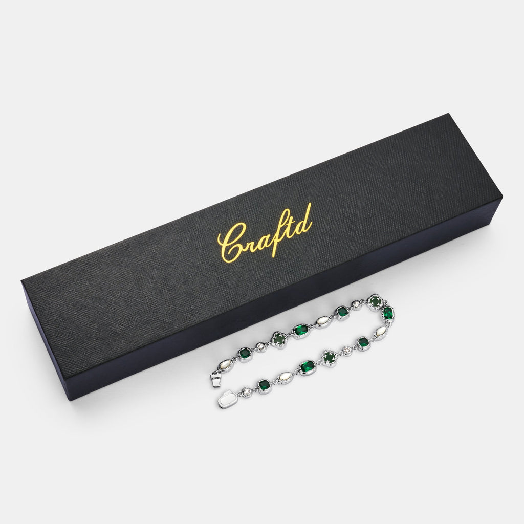 Melted Emerald Gemstone Bracelet (Silver)