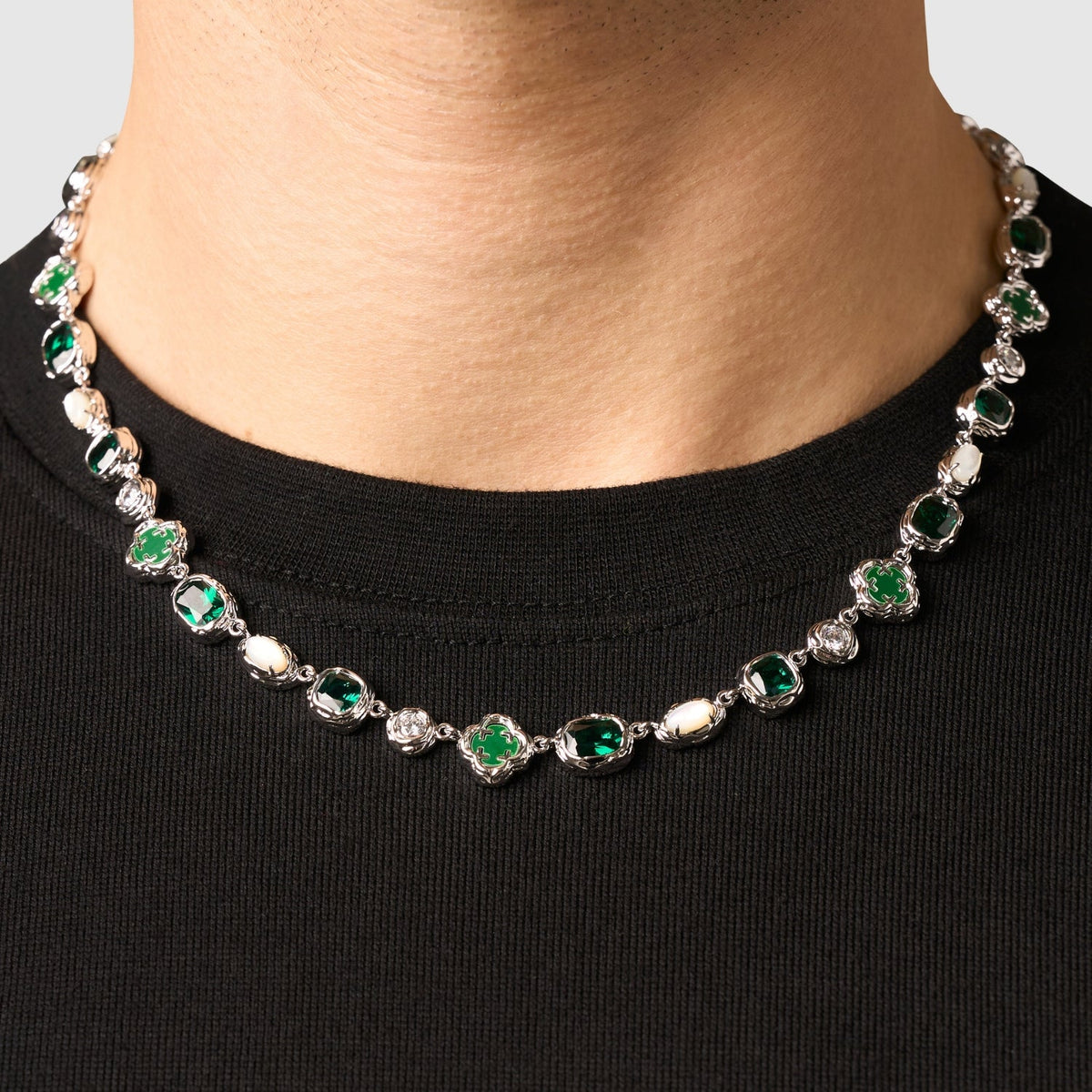 Melted Emerald Gemstone Necklace (Silver)