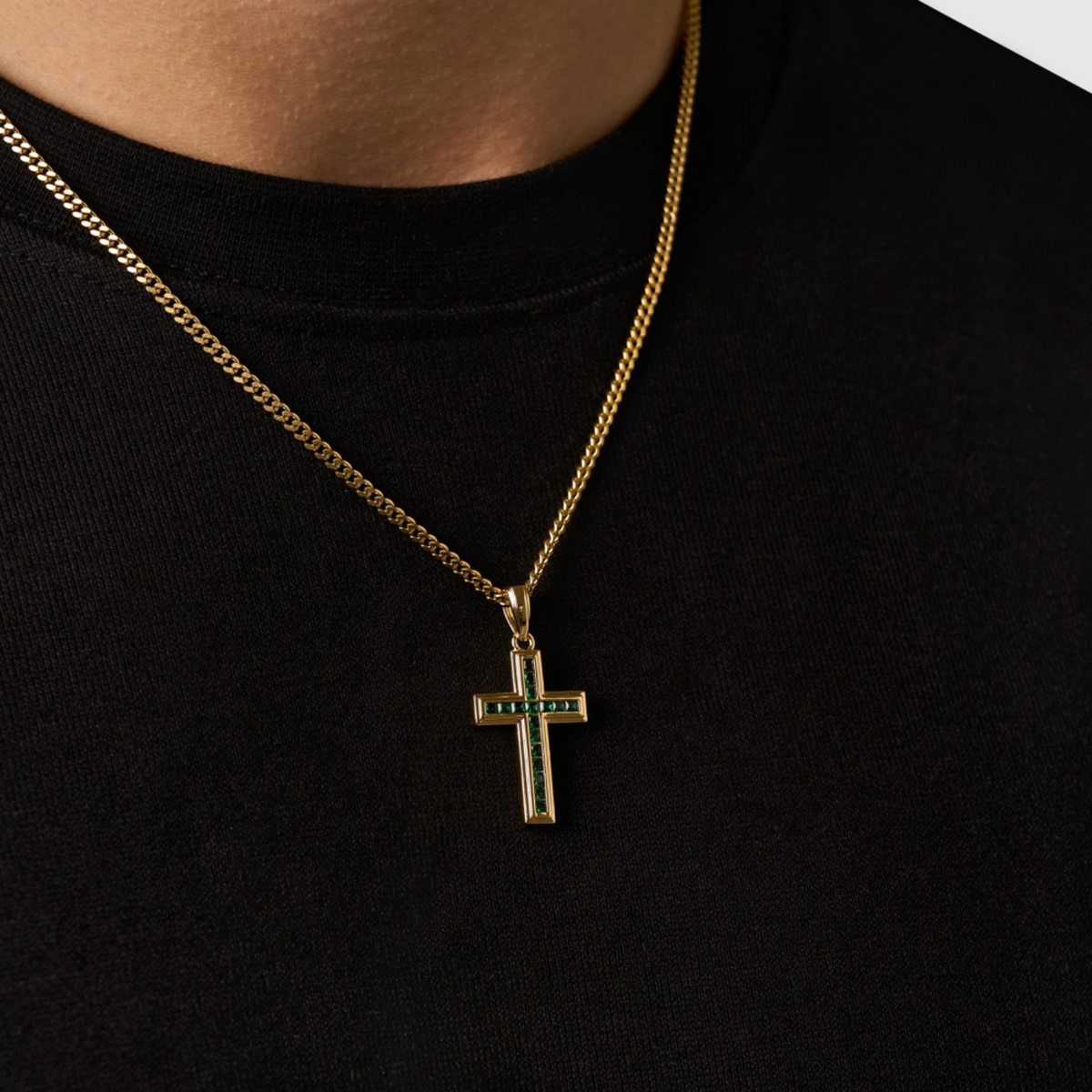 Emerald Stone Cross (Gold)
