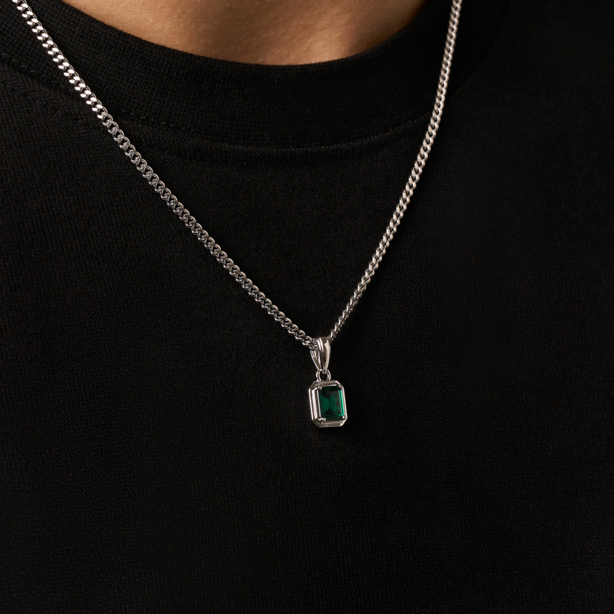 Emerald Stone Rectangle (Silver)