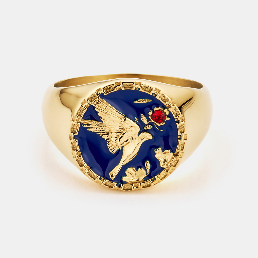 Enamel Swallow Signet Ring (Gold)