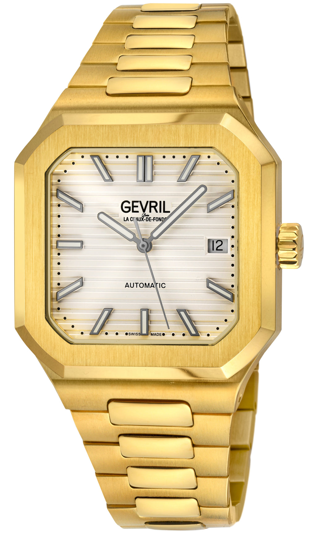 Gevril Men's Grand Concourse IPYG Case, White Matt  Dial, IPYG Bracelet Watch