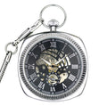 Mechanical Silver Vintage Skeleton Square Open-Face Pocket Watch