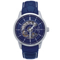 Heritor Automatic Davies Semi-Skeleton Leather-Band Watch - Silver/Navy