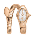 JUST CAVALLI Womens's Snake Watch, Rose Gold Color Case, Silver Dial, Rose Gold Color Stainless Steel Bracelet