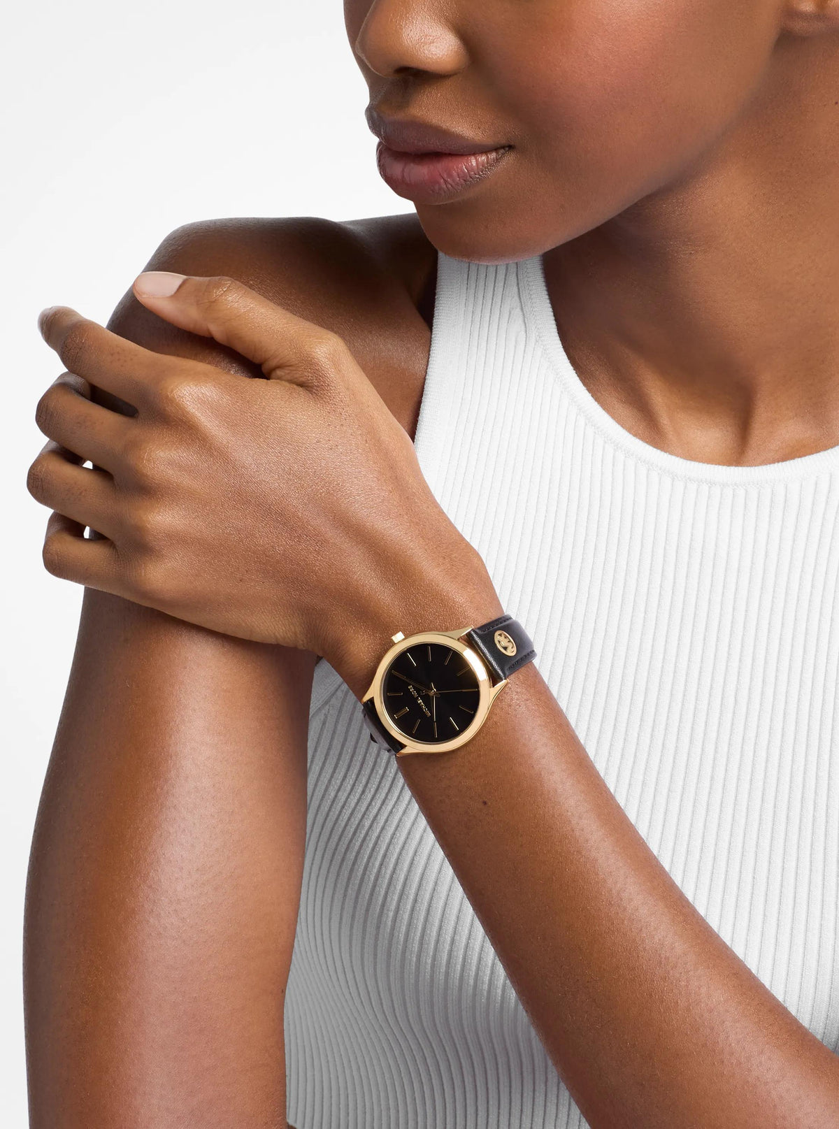Slim Runway Gold-Tone and Leather Watch