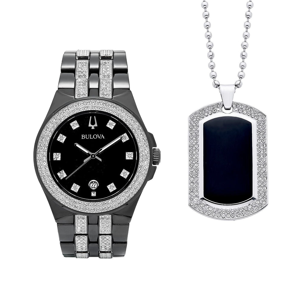 Bulova Crystal Black Dial Mens Watch