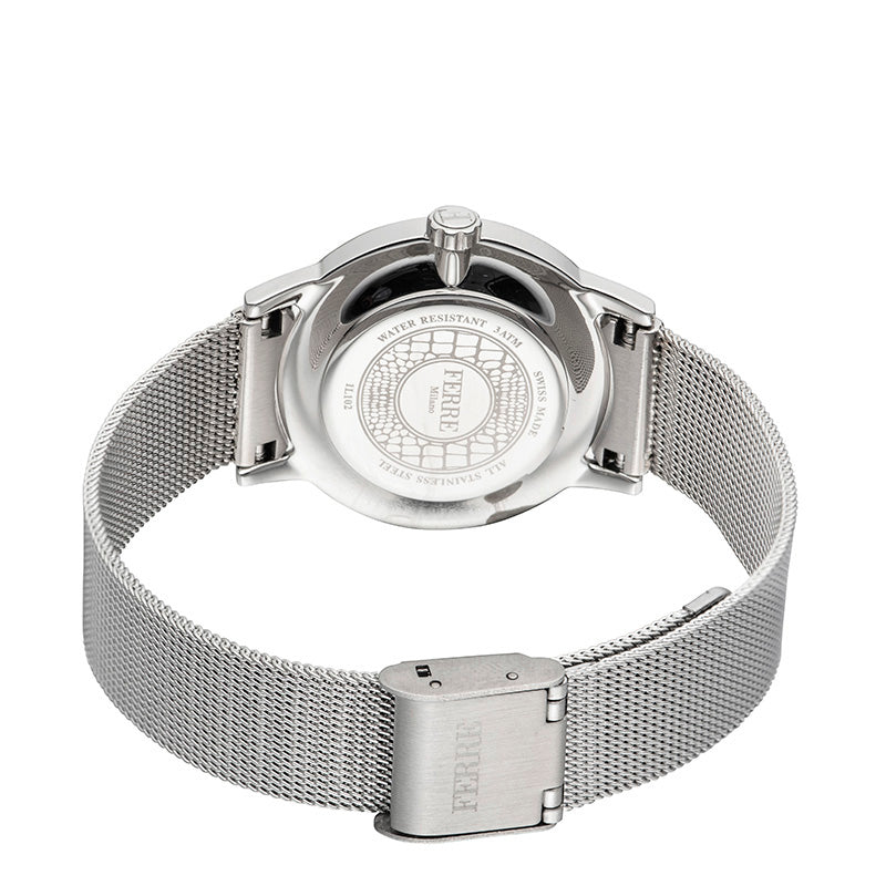 Ferre Milano Ladies D. Blue Dial SS Mesh Watch