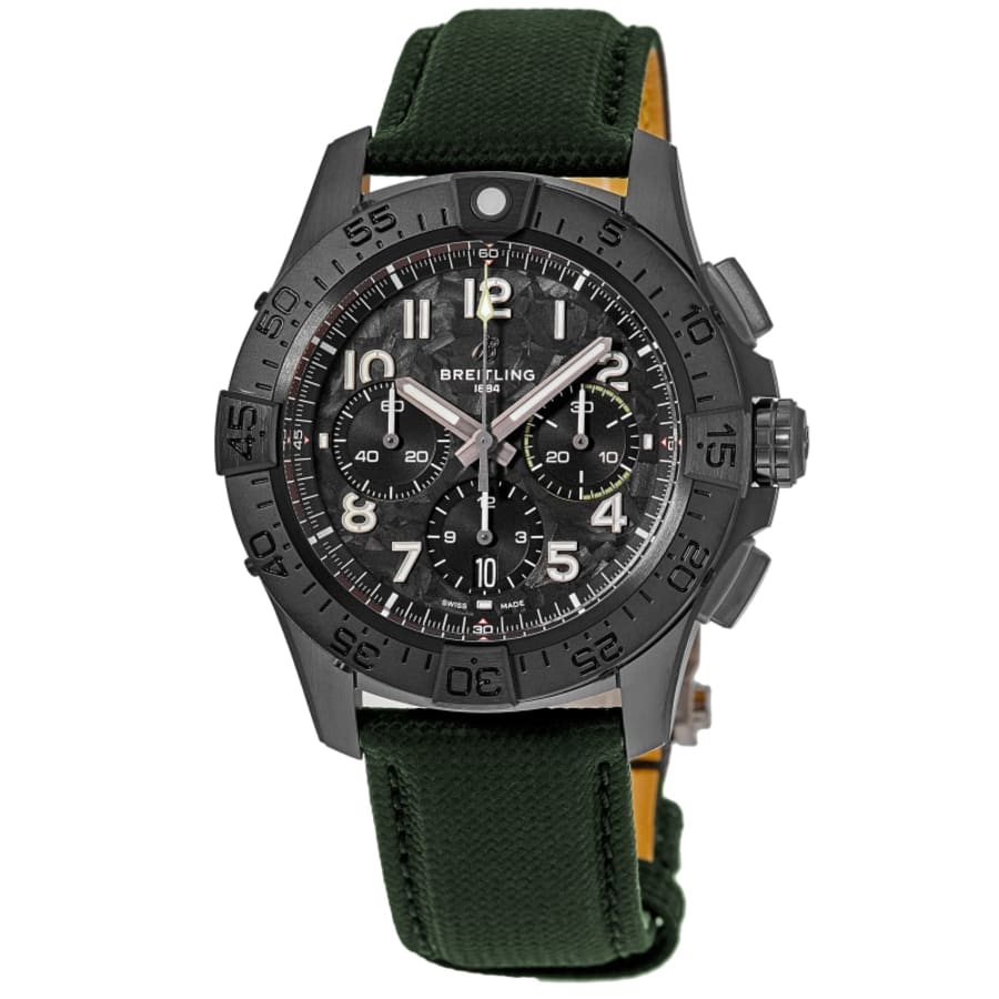 Breitling Avenger B01 Chronograph 46 Night Mission Automatic Black Dial Leather Strap Men's Watch SB0148101B1X1