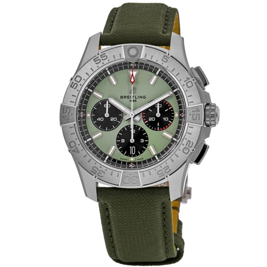 Breitling Avenger B01 Chronograph 44 Automatic Green Dial Leather Strap Men's Watch AB0147101L1X1