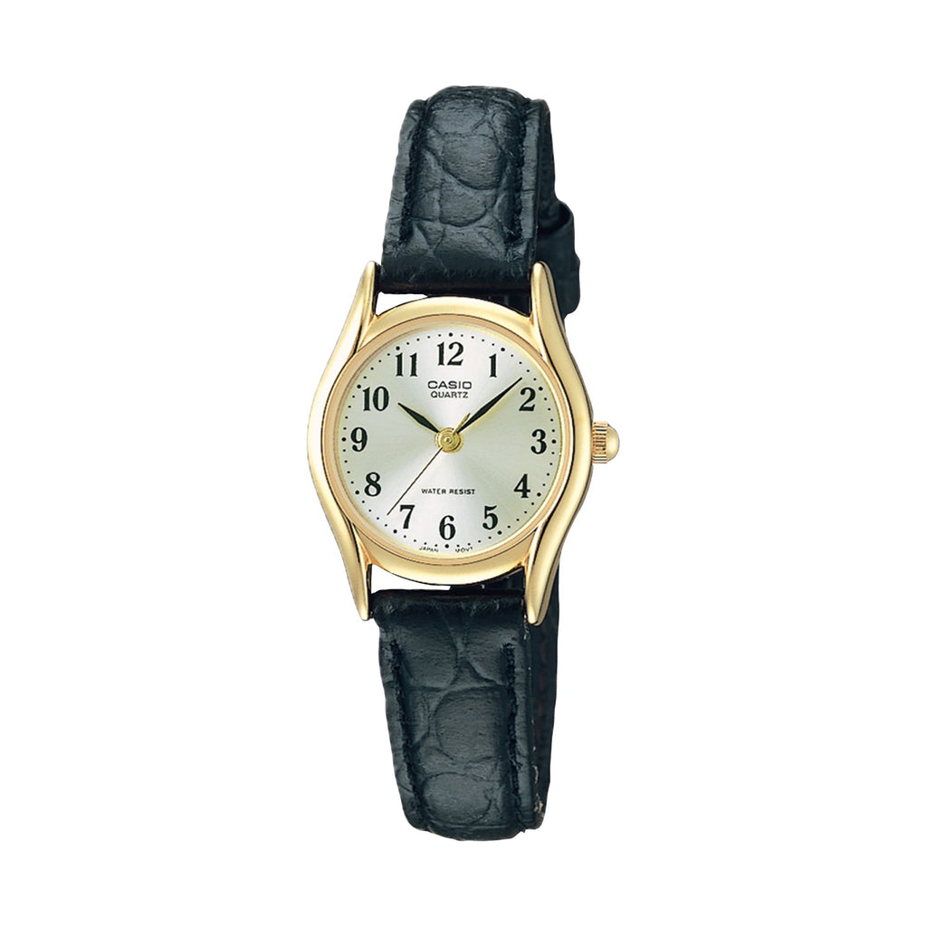Casio Women’s Gold-Tone Case Black Leather Band Analog Watch - LTP-1094Q-7B2RDF