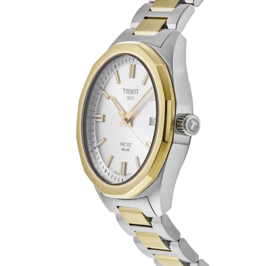 Tissot PRC100 Solar Silver Dial Two-Tone Yellow Gold PVD Steel Men's Watch T151.422.22.031.00