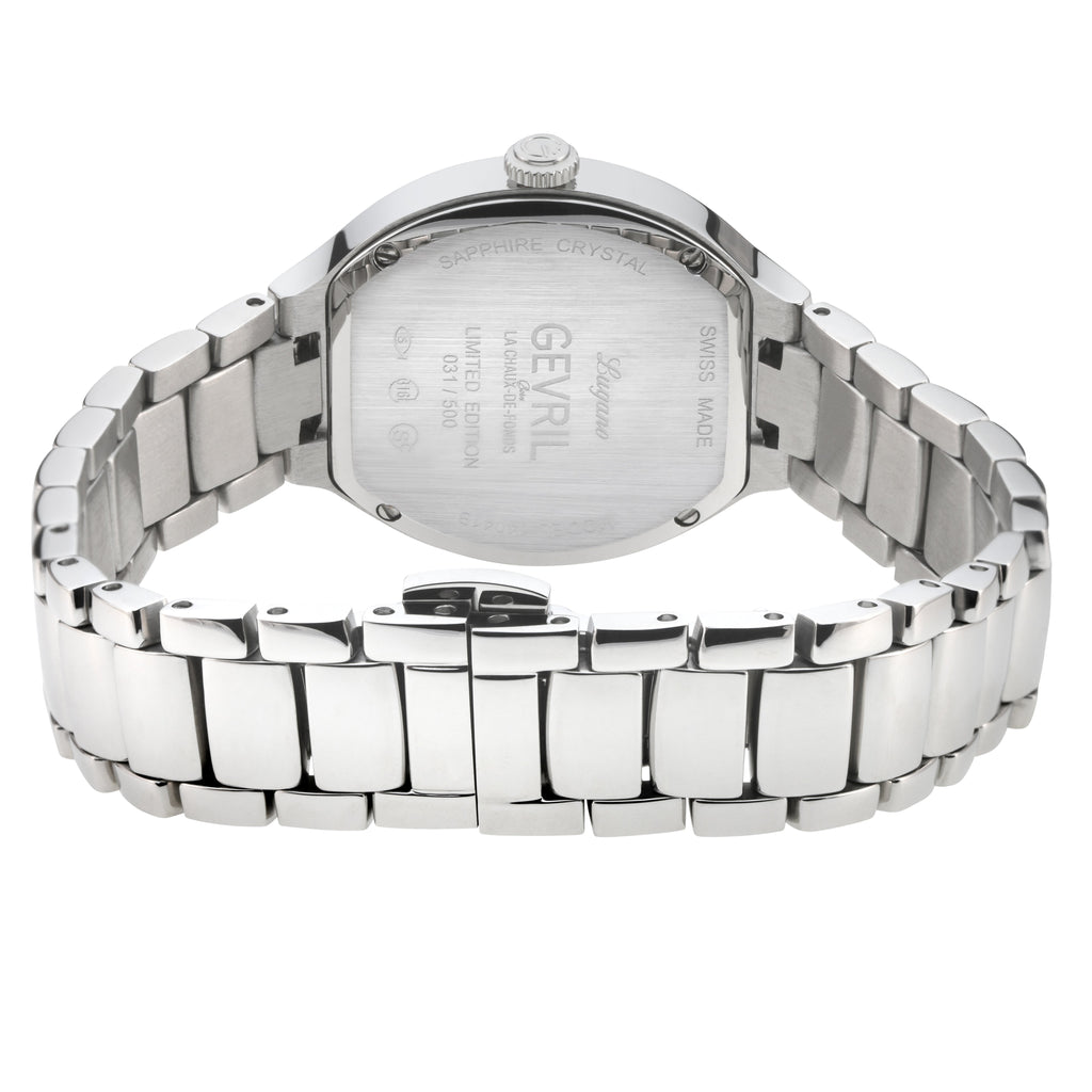 Gevril Women's Lugano Swiss Diamond Watch, White MOP Dial,316L Stainless Steel Case, 316L Stainless Steel Bracelet Watch.