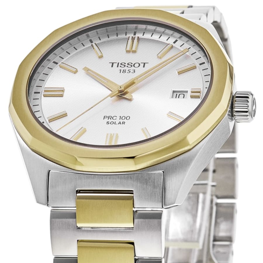 Tissot PRC100 Solar Silver Dial Two-Tone Yellow Gold PVD Steel Men's Watch T151.422.22.031.00