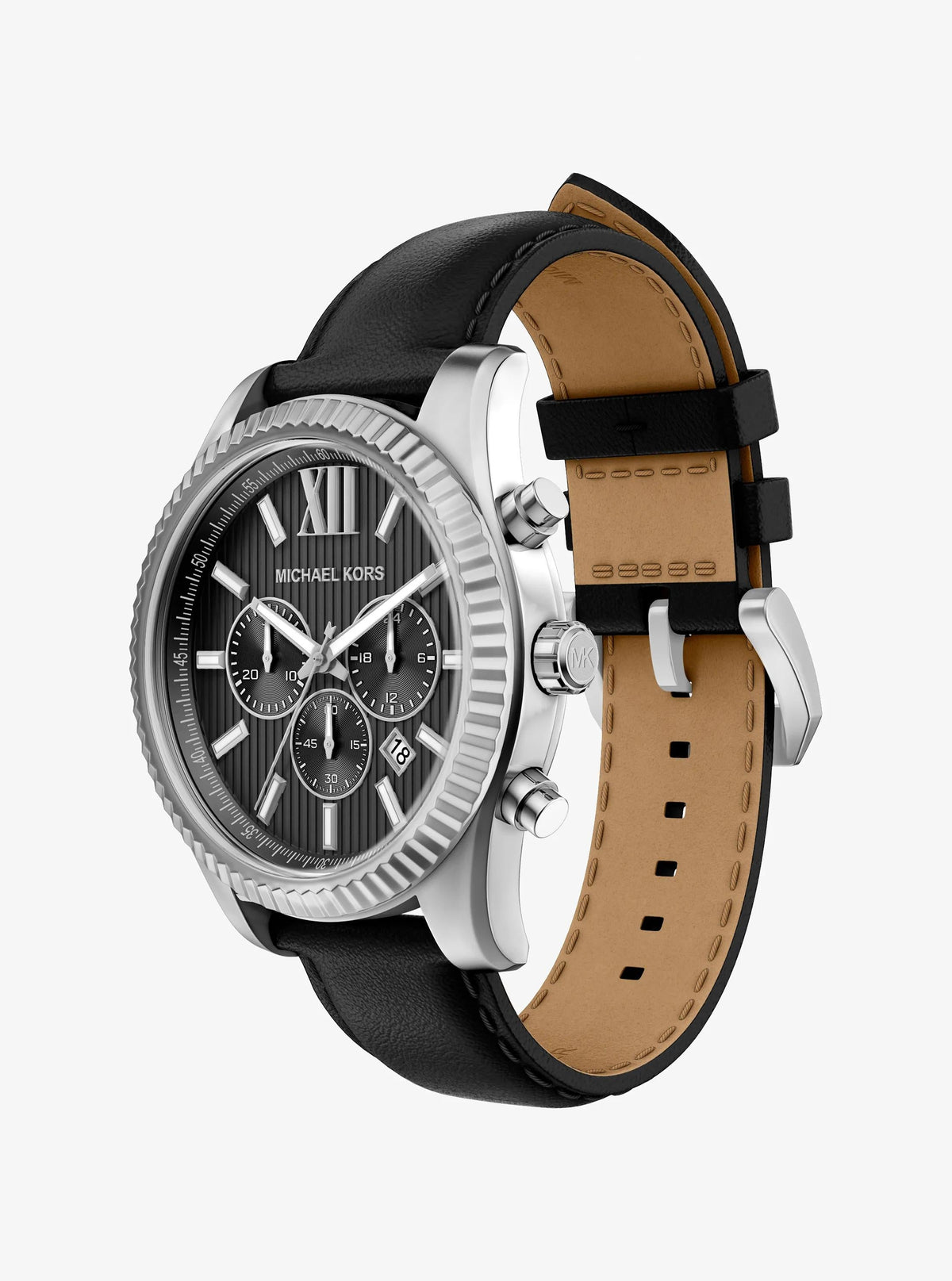 Oversized Lexington Silver-Tone and Leather Watch