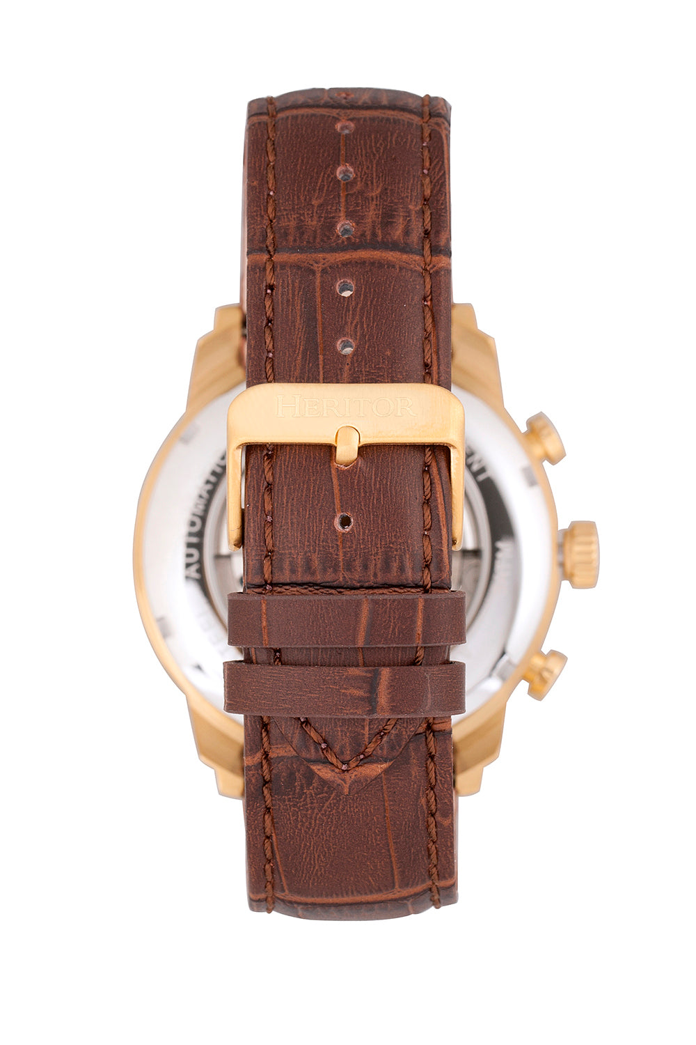 Arthur Semi-Skeleton Leather-Band Watch with Day & Date