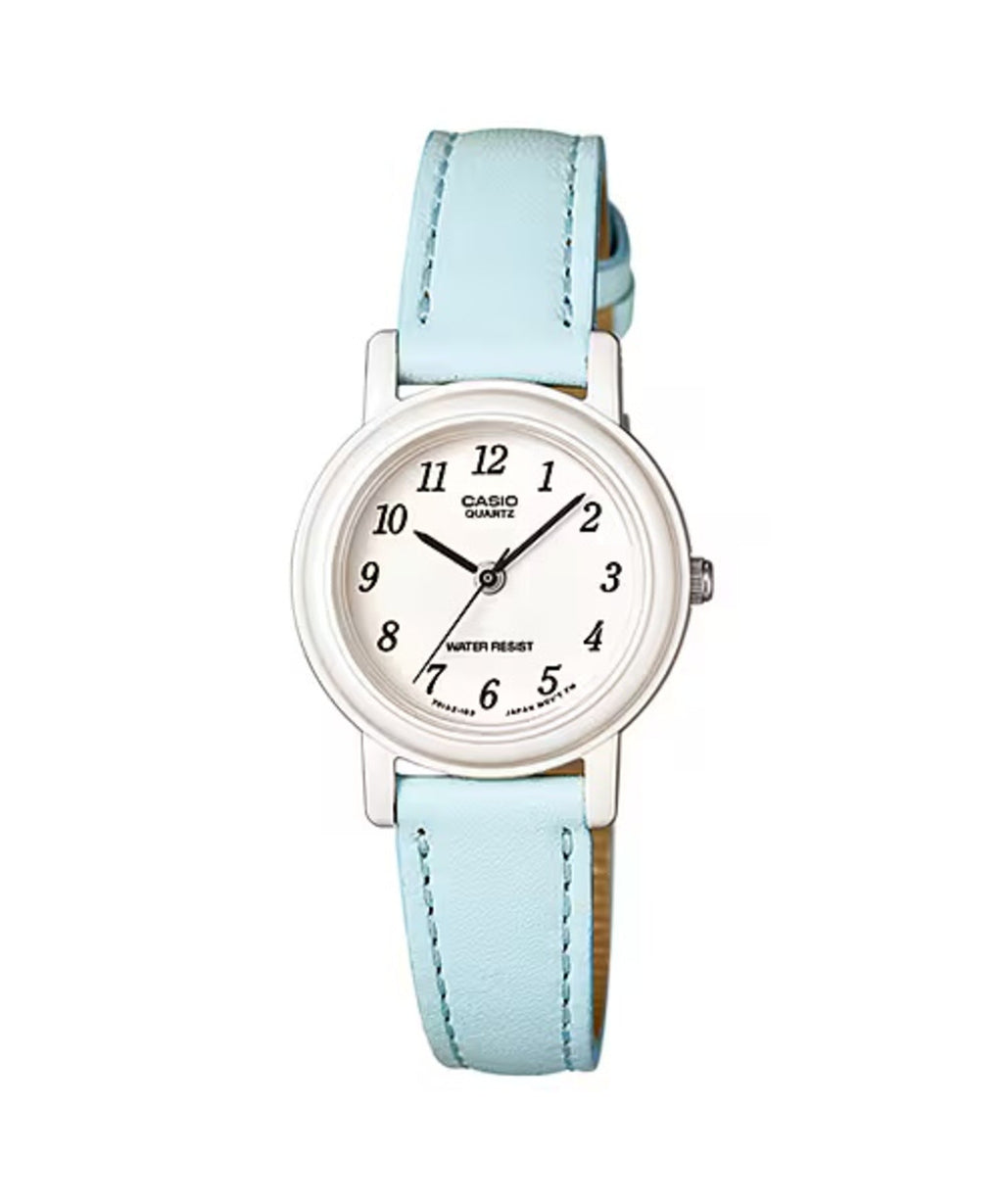 Casio Women’s White Analog Watch with Light Blue Leather Strap – LQ-139L-2B