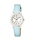 Casio Women’s White Analog Watch with Light Blue Leather Strap – LQ-139L-2B