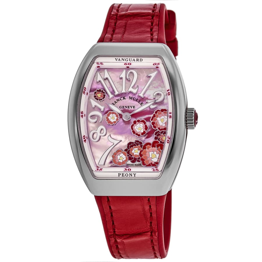 Franck Muller Vanguard Limited Edition Lady Peony Color Dreams 32mm Red Mother of Pearl Dial Leather Strap Women's Watch V 32 QZ MOP RG AC RG