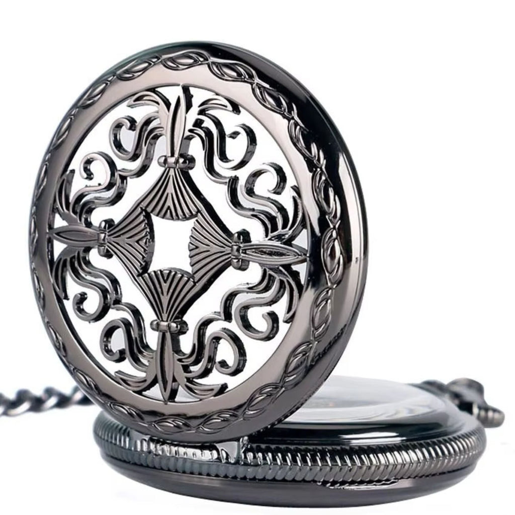 Vintage Black Mechanical Skeleton Brass Pocket Watch