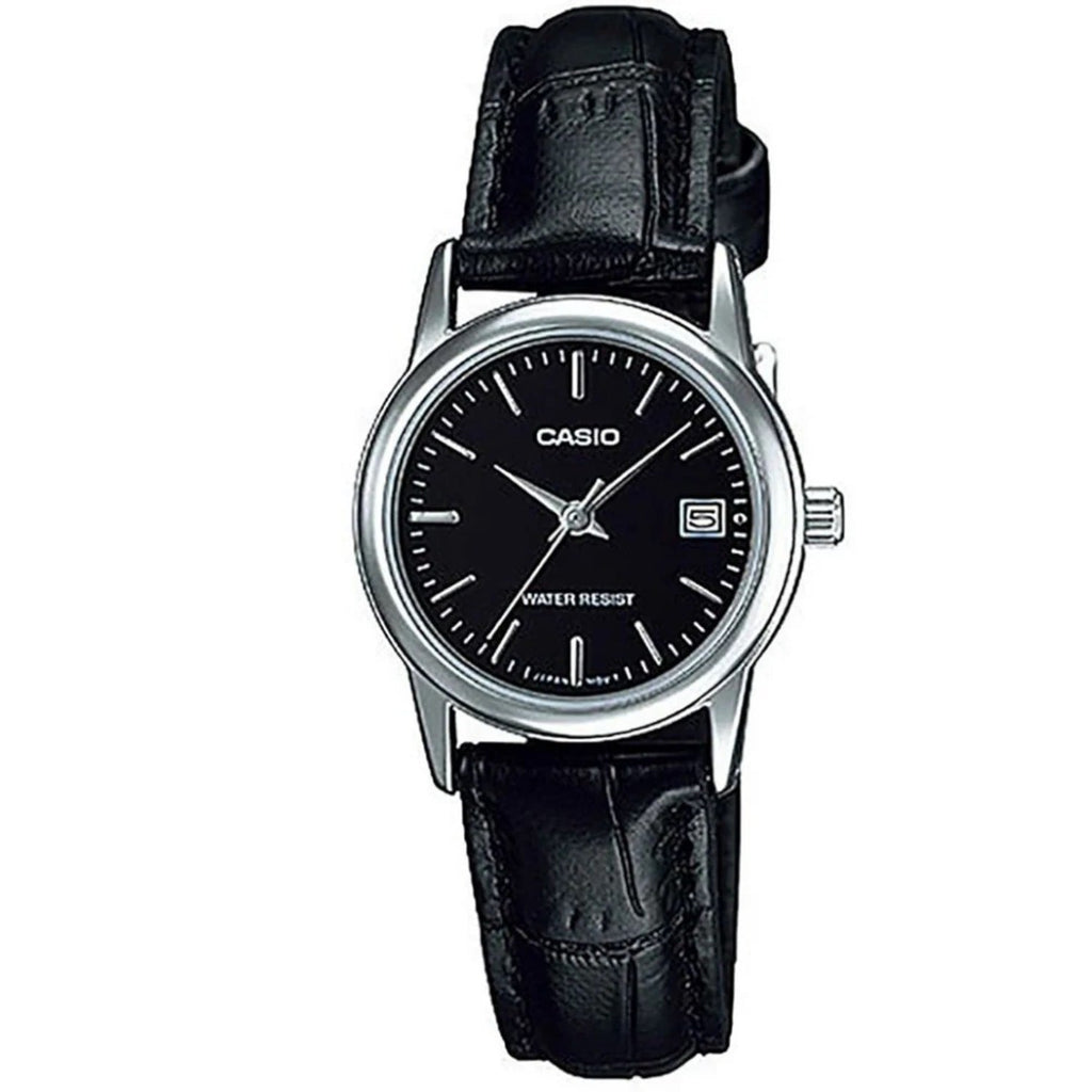 Casio Women’s Black Leather Analog Watch with Black Dial - LTP-V002L-1AUDF
