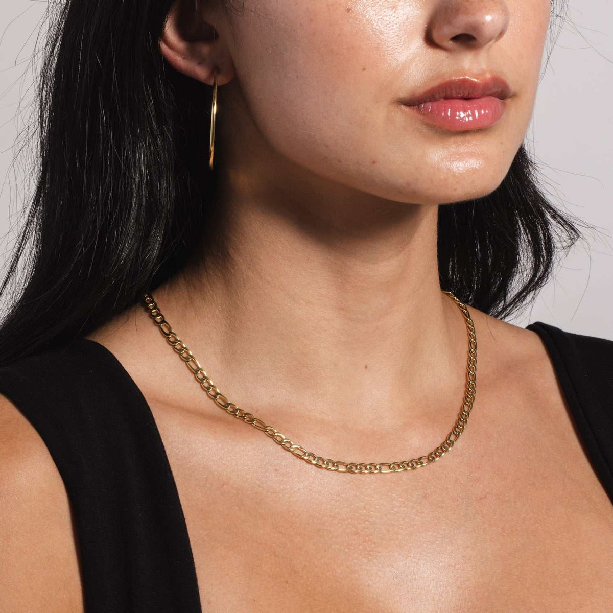 Solid Gold Figaro Link Necklace (4mm)